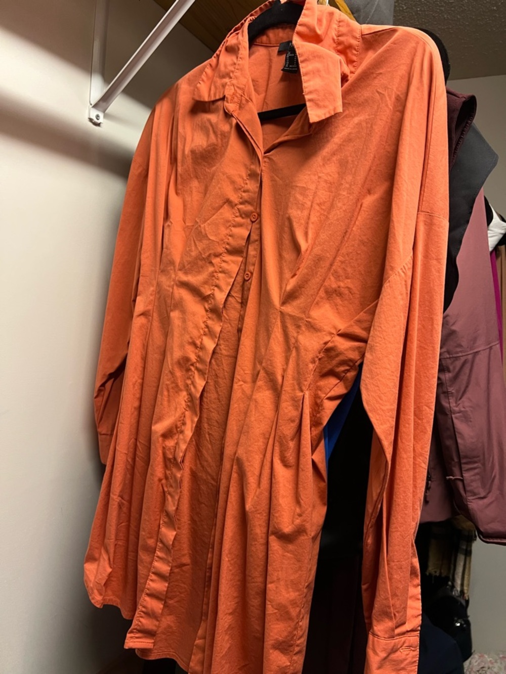 Forever 21 Orange Long Button-Front Shirt Dress